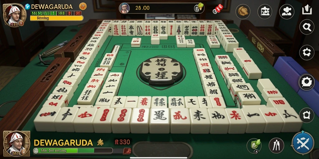 Tampilan gameplay DEWAGARUDA dengan desain ubin Mahjong yang menarik.