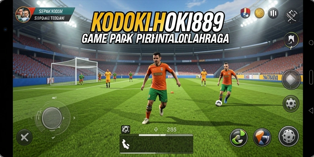 Screenshot gameplay KODOKHOKI889 dengan aksi sepak bola yang seru.