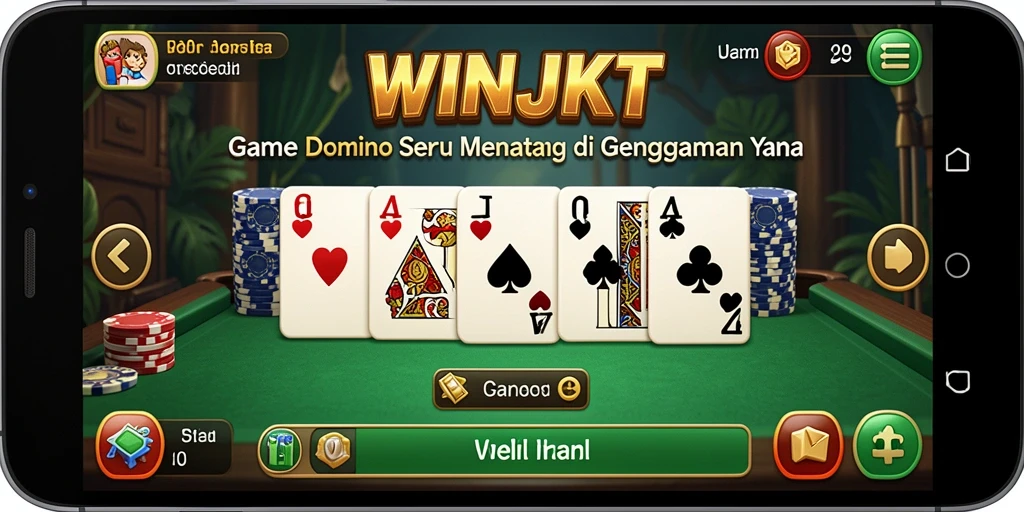 Tampilan screenshot utama WINJKT menampilkan gameplay Domino yang seru dan menantang.